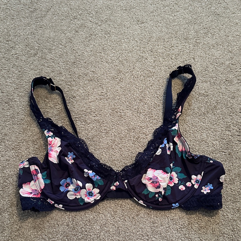 Aerie Floral Lace Bra - Dark Blue